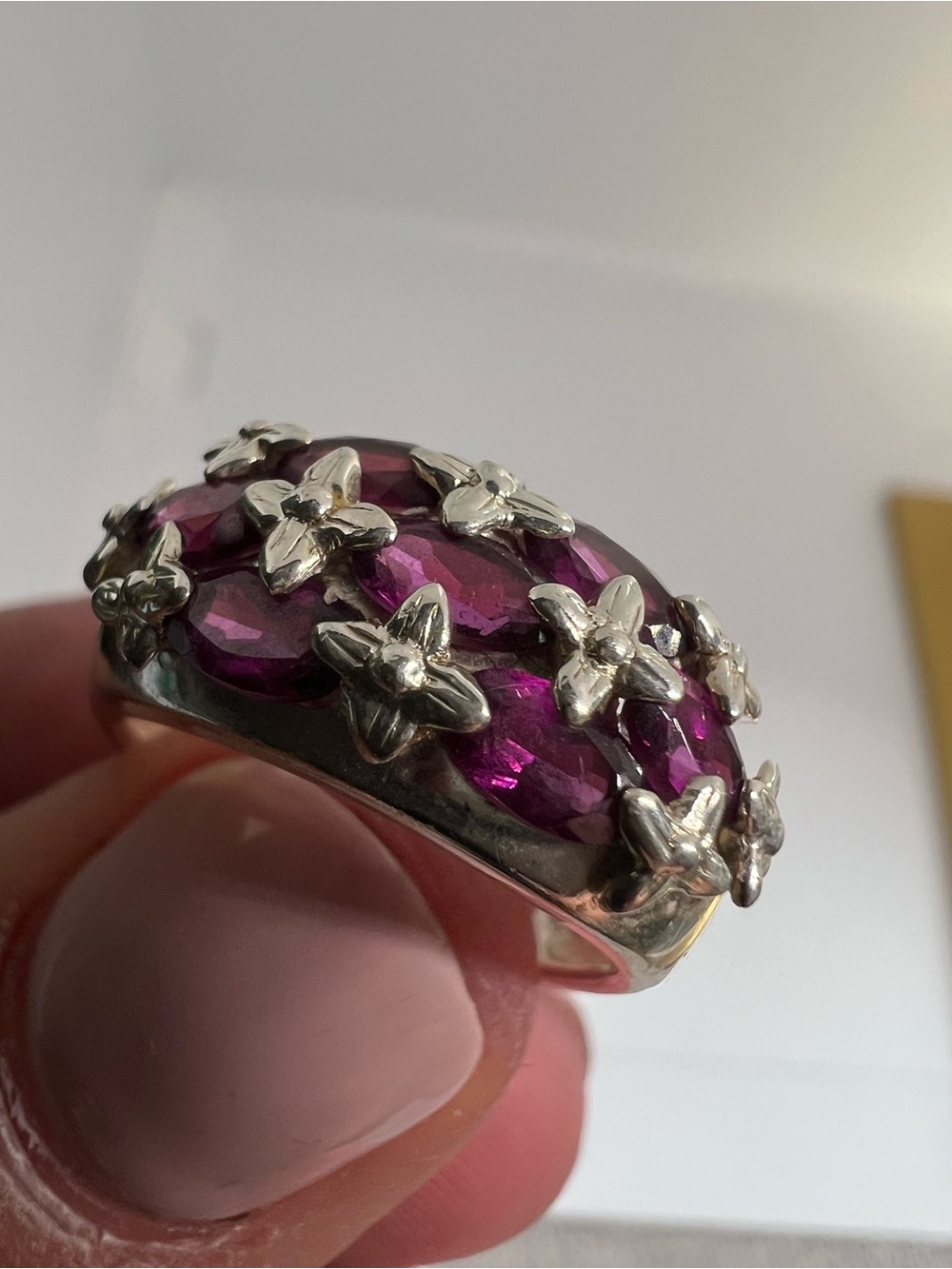 Michelle Albala Signed 925 Sterling Silver Garnet Cluster Ring